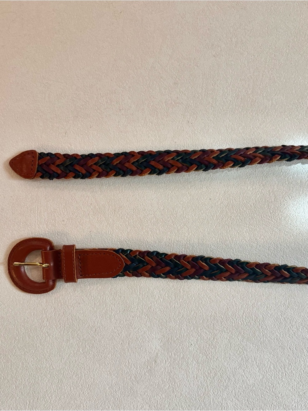 Women’s Vintage Multicolor Braided Leather Belt Brown Burgundy Olive 90s, Size M